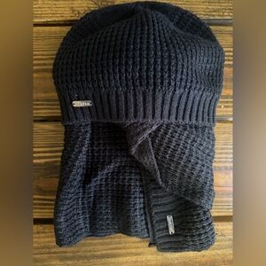 Calvin Klein Black Knit Women’s Beanie and Scarf Set with Ribbed Trim